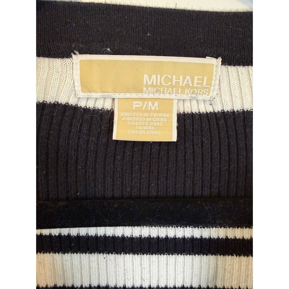 Michael Kors Y2K Grunge Whimsigoth Black White Stripe Ribbed Knit Sweater PM - Picture 8 of 8